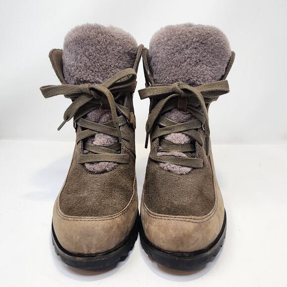 UGG Valory Mole Brown Suede Leather Wedge Boot Women Size 8 Waterproof Lace Up - Picture 3 of 9